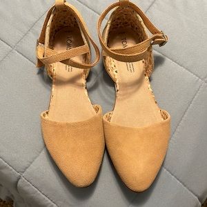 Toms Womens Julie Tan Suede D'Orsays Ankle Strap Pointed Toe Flats Shoes Used